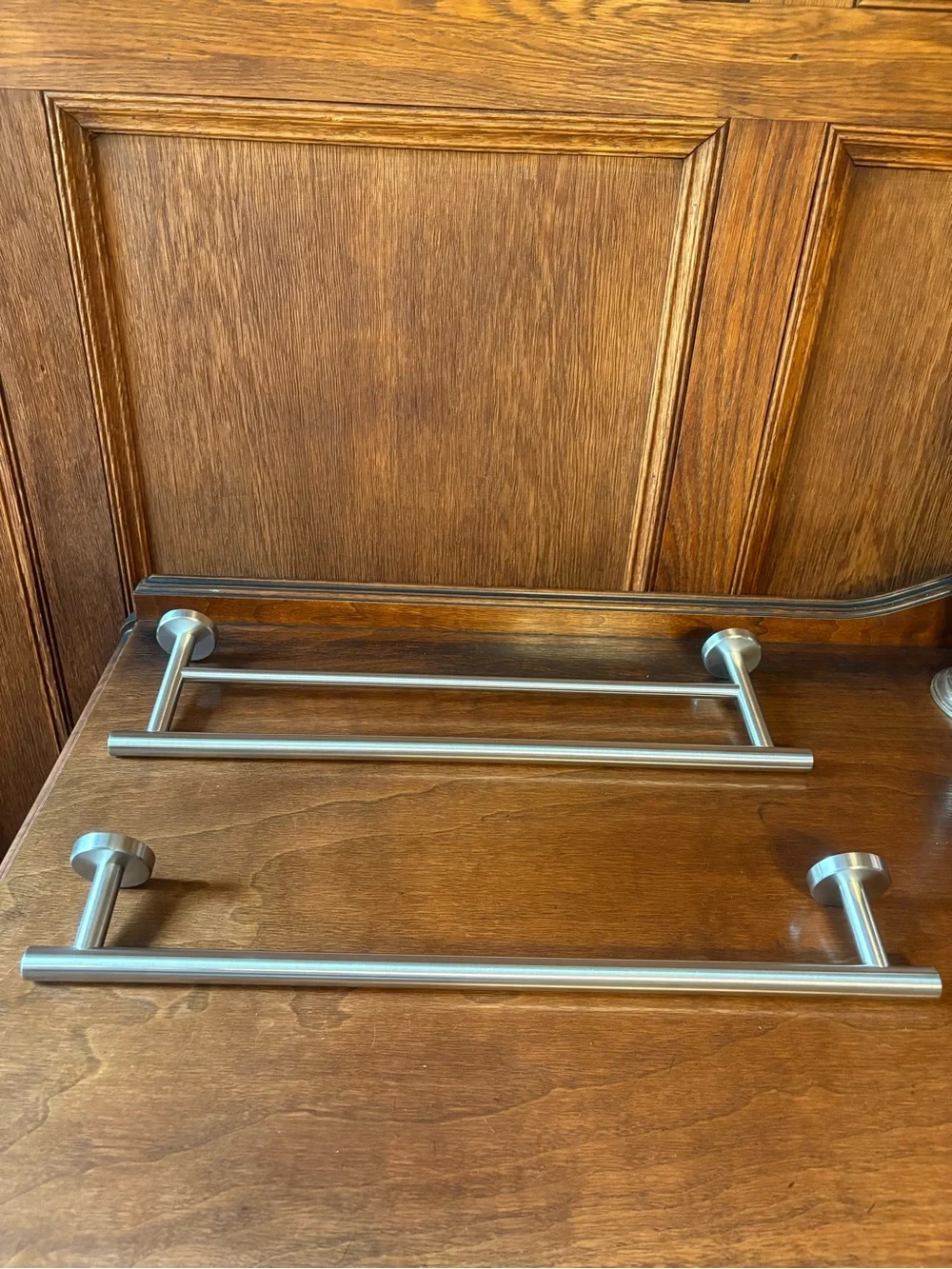 Brushed Stainless Steel Double Towel Bar with matching single Towel Bar